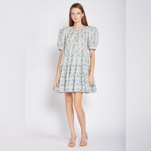 En Saison Puff Sleeve, Floral Stitch Mini Dress XS